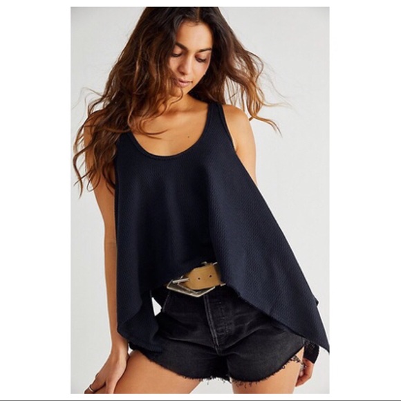 FREE PEOPLE BOHO FLOWY TOP BOHEMIAN TUNIC TANK SLEEVELESS BLACK KNIT TEE A3C - Picture 3 of 15